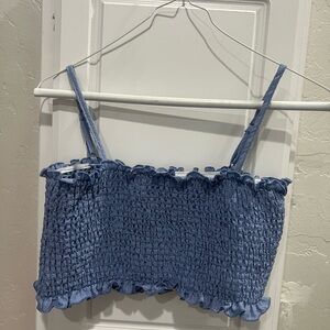 sear-sucker strap top girls denim blue